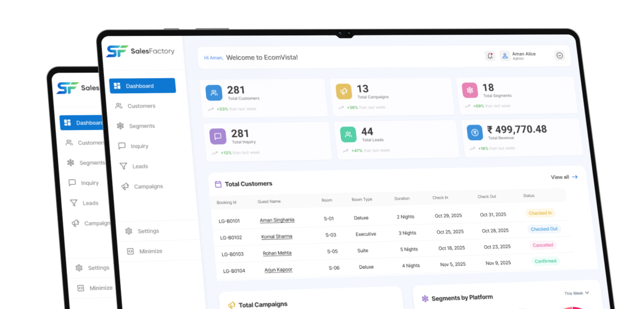 Salesfactory dashboard product interface preview